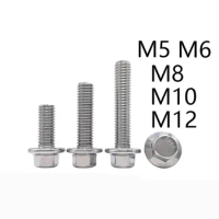 1/10pcs M5 M6 M8 M10 M12 A2-70 304 Stainless Steel GB5787 Hexagon Head with Serrated Flange Cap Screw Hex Washer Head Bolt