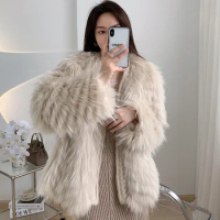 New Raccoon Hair Car Stripe Fur Coat for Women's Mid length Korean Casual Slimming Cardigan Fur Coat