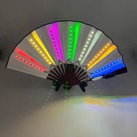 New 5V Rechargeable Colorful LED Fan Music Performance Accessory Glowing Props Flashing Lights Neon Fan For Nightclub