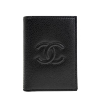 CHANEL 經典縫線雙C LOGO牛皮護照夾/證件夾 (黑色)