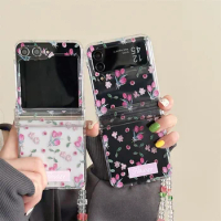 Ins Korean Cute Transparent Tulip Bracelet Phone Case for Samsung Galaxy Z Flip5 5G Z Flip5 Flip3 Flip4 Flip5 Shockproof Cover