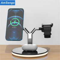 3 in 1 Magnetic Wireless Charger Stand For iPhone 12 13 Mini Pro Max/Apple Watch 15W Fast Charging Dock Station For Airpods Pro