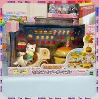 Sylvanian Families Anime Figures Latte Cat Burger Shop Family Set Doll Baby Doll Kawaii Mini Figures Collectible Decoration Gift