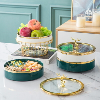 多層陶瓷糖果盒北歐輕奢家用客廳茶幾干果盤分格帶蓋過年零食擺盤
