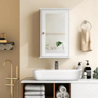Simple Bathroom Cabinet Wall Mounted Single Mirror Door Storage Cabinet With Adjustable Shelves For Bathroom/living Room/hallway