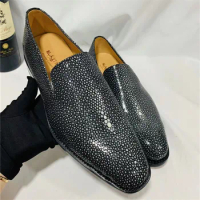 Authentic Real True Stingray Leather Men's Business Dress Shoes Genuine Skate Skin High-end Handmade Male Slip-on Formal Shoes