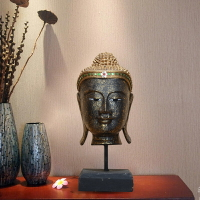 泰國木質佛頭桌面裝飾擺件 東南亞手工木雕佛像擺件居家飾品擺設1入