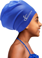 Extra Large Swim Cap for Kids Black Girls Aged 4 to 16 with Long Hair Braids Dreadlocks Waterproof S