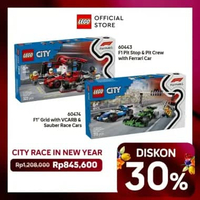 LEGO City Bundle - LEGO City 60443 F1 Pit Stop & Pit Crew with Ferrari Car + LEGO City 60474 F1 Grid