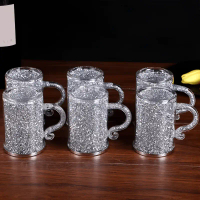 6-piece set, Crystal Diamond Set of 6 Coffee Cups, High Borosilicate Glass Material Coffee Cups, Mug