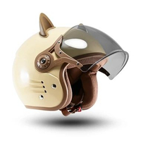 MJ Helm Bipplast Bogo Retro Fantasy V2 dengan Kuping Kucing SNI Berkualitas L PEANUT CAT BROWN
