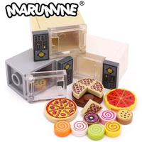 Marumine Mini Food Bricks Oven Furniture Blocks Model Snacks Pizza Fries Burgers Chocolate Dessert Cookies MOC Accessories Toys
