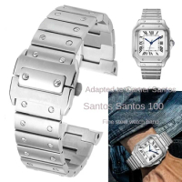 For Cartier steel strap stainless steel Sandoz WSSA0009 watch band Santos 100 Rivet watch butterfly buckle Watchband 20mm 23mm