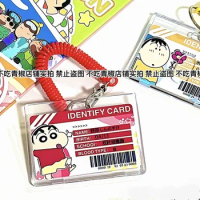 Campus Card Crayon Shin chan ID Set Cartoon Anti Loss Card Set Kawaii Acrylic ID Trendy Pendant Elastic Rope Anime Girl