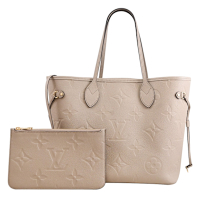 LV M45686 NEVERFULL MM 經典押花牛皮束口購物包/托特包(斑鳩灰)