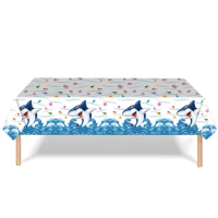 Ocean Shark Disposable Tablecloth 108*180cm Cute Shark Baby Shower Boy Party Decor Shark Cupcake Toppers Supplies