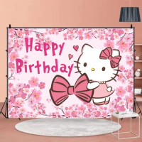 Hello Kitty Theme Background Photography Cartoon Backdrop Birthday Party Decor Cartoon Photo Background Party Banner Supplies