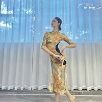 【免運】古典旗袍 改良修身舞蹈服 跳舞顯瘦長袖旗袍 國風爵士古典舞蹈服 演出服