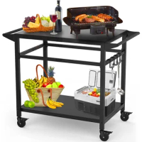 20"x32" Double-Shelf Grill Table Movable Grill Cart, Outdoor Food Prep and Pizza Oven Table, Grill Stand Fits Blackstone Griddle