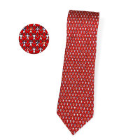 HERMES愛馬仕經典小人物圖案繡蠶絲領帶-紅色系17