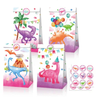 12/36pcs Dinosaur Party Paper Candy Gift Bags Cookie Popcorn Box Kids Dino Theme Birthday Party Decoration Baby Shower Supplies