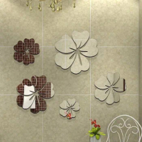 5Pcs Mirror Wall Stickers Flowers Wall Sticker DIY Acrylic 3D TV Background Art Mural Decor mirror Bathroom Home Decorations