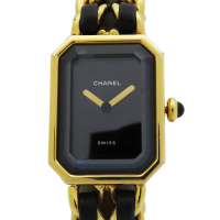 【二手名牌BRAND OFF】CHANEL 香奈兒 PREMIERE M 黑色皮革 金色鍊帶 石英腕錶 H0001