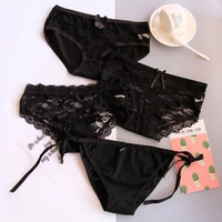 4Pcs Black Lace Young Girls Panties Hollow Out Teen Brief Adjustable Waist Underpants Breathable Bow Youth Thongs