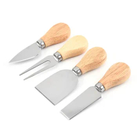 Stainless steel cheese knife cheese knife butter pizza knife oak handle four piece suit