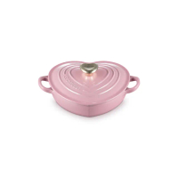 【Le Creuset】琺瑯鑄鐵鍋愛心燉飯鍋20cm(薔薇-心型淡金頭-內鍋白)