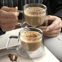 Clear Double Wall Glass Coffee Mugs Transparent Insulation Handmade Tea Drink Cups Milk Juice Water Espresso Shot Glass Bar