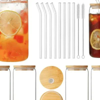 16oz Coca Cola Cup with Bamboo Cap Mason Cup Easy Pull Can Shape Beverage Juice High Borosilicate Glass