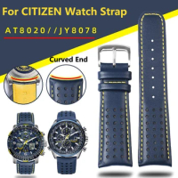 Genuine Leather Curved end Watchband For CITIZEN Blue Angel Men Radio Wave Watch AT8020-54L/8020-03L/JY8078 Watch Strap 22 23mm