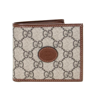 【GUCCI 古馳】671652 新款Interlocking G系列皮雕LOGO中性款對開短夾 (棕色)