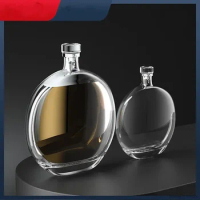 Round shaped lead-free glass whiskey decanter clear wine glass bottle for Liquor Scotch Bourbon with Airtight stopper