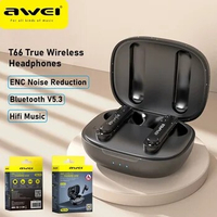 Awei T66 ENC TWS Earphone Stereo Sports Earphones Wireless Bluetooth Headset Headphones With Dual HD Mic Bluetooth 5.3 Earbuds