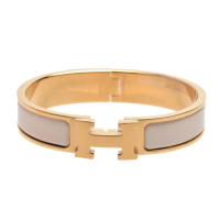 【Hermes 愛馬仕】Clic H LOGO琺瑯細版手環(奶油白/金H700001F-CREAMY-OR)