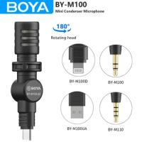BOYA BY-M100 Mini Condenser Microphone for PC iPhone Smartphone DSLR Cameras Plug Play Video Mic for Streaming Youtube Recording