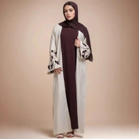 Cardigan Lengan Bersulam Beige Beige Muslim Sesuai untuk Dipakai Harian
