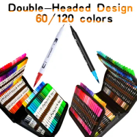 60/120 Colored Dual Tip Watercolor Brush Pen Art Markers pen Felt Tip Pens Sketch books For Drawing Stationery Supplies