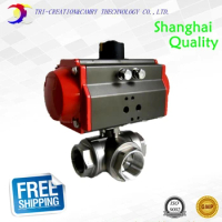 ball valve 3 way,5/4 DN32 SUS304,female pneumatic valve,double acting AT T port valve