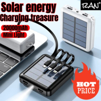 20000mAh Solar Power Bank for iPhone 12 Huawei Xiaomi Mini Powerbank with Cable Portable Charger External Battery Pack Poverbank