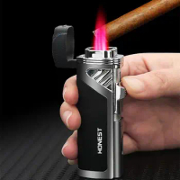 HONEST Four Nozzle Jet Red Flame Flashlight Lighter Windproof Butane Gas Point Cigar Small Spray Gun Cigar Drill Men's Gadget