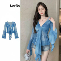 Lovito เสื้อเบลาส์ผู้หญิง ลายมัดย้อม ตาข่าย ระบายหน้า สไตล์แกลมเมอรัส L106AD939\\2 คําแนะนําการขายที