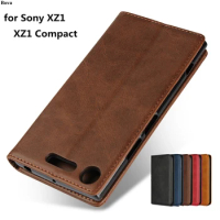 Leather case For Sony Xperia XZ1 / XZ1 Compact 4.6" &amp; 5.2" Flip case card holder Holster Magnetic attraction Cover Wallet Case