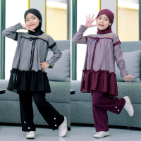 Setelan anak perempuan usia 3-13 tahun / bilqis one set muslim anak lebaran terbaru + pasmina