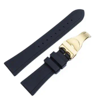 HAODEE 20mm 22mm watchband Black Waterproof Soft Silicone Rubber Wrist Watch Band Silver Gold Clasp buckle For Tudor strap