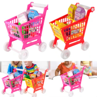 Shopping Cart Trolley Interactive Play Set 21 Pieces Trolley Toys Role Play Toys with Pretend Food Accessories for Children Kids