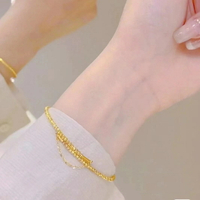 彈性黃金色蹦迪記憶手鐲女925純銀碎金手鏈不掉色串珠轉運珠手環