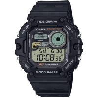 【CASIO 卡西歐】卡西歐十年電力潮汐月相多功能電子錶-黑(WS-1700H-1A)